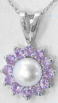 Cultured Pearl and Pink Sapphire Ballerina pendant in 14k white gold 