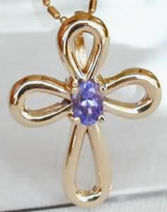 1/2 carat Real Tanzanite Cross in 14k yellow gold