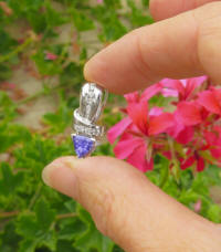 Real Trillion Tanzanite and Diamond Slide Pendant  in 14k white gold for sale