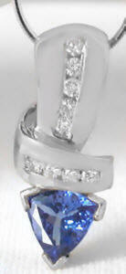 Trillion Natural Tanzanite and Diamond Slide in 14k white gold