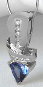 Trillion Real Tanzanite and Diamond Necklace in 14k white gold