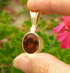 One of a Kind Large Carat Nigerian Cognac Tourmaline Slide Pendant in 14k yellow gold