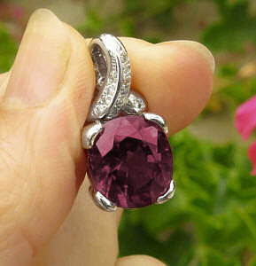 Natural Nigerian Pink Tourmaline and Diamond Pendant in 14k white gold