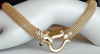 14k Yellow Gold Beaded Cage Mesh Necklace with Diamond Accent Clasp