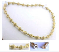Italian Gold Satin Finish Bead Necklace  in solid 14k yellow gold for sale