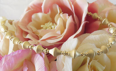 Real Italian Gold Necklace - Heavy Satin Finish Diamond Shape Bead Necklace in 14k yellow gold