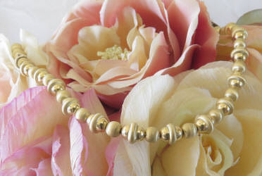 16 3/4 inch Satin Finish & High Polish Bead Necklace in solid 14k yellow gold for sale