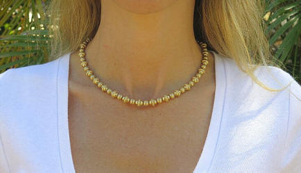 Heavy Satin Finish & High Polish Bead Necklace in 14k yellow gold - 16 3/4 inch