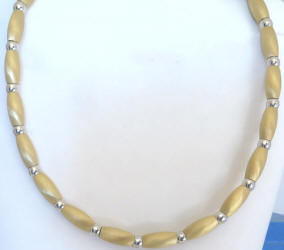 Heavy 14k Yellow and White Gold Neckalce with Oval Satin Yellow Gold Beads & Polished White Gold Beads