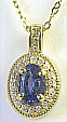 Natural Blue Sapphire Pendant with Diamond Halo in solid 14k yellow gold