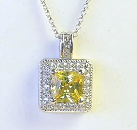 6mm Princess Cut Natural Yellow Sapphire and Diamond Halo Pendant in 14k white gold