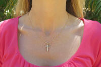 Classic Real Round Diamond Cross Pendant in 14k yellow gold for sale