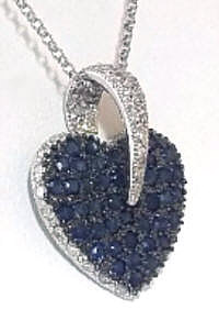 Natural Pave Blue Sapphire and Diamond Heart Necklace in white gold