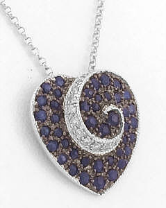 Natural Blue Sapphire Heart Pendant with Diamonds in 14k white gold
