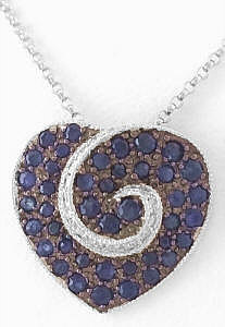 Pave Blue Sapphire and Diamond Heart Pendant in 14k white gold