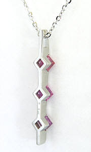 One of a Kind Three Stone Gemstone Pendant in 14k White Gold