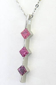 Purple Sapphire Line Pendant with Princess Cut Sapphires in 14k