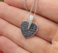 Pave Blue Sapphire Heart Pendant in 14k white gold for sale