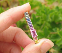 Real Pink Sapphire and Multicolor Sapphire Line Pendant in 14k 