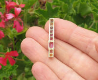 Emerald Cut Pink Sapphire and Multicolor Sapphire Line Pendant in 14k 