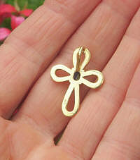Blue Sapphire Cross Pendant in 14k yellow gold