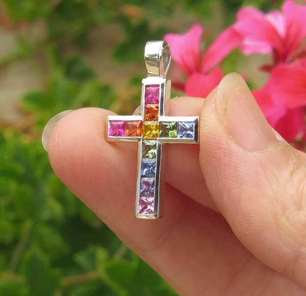 Delight Jewelry Rainbow Scroll Cross Necklace 18+2 