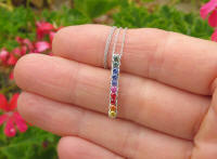 Natural Rainbow Sapphire Line Pendant in 14k white gold gift idea