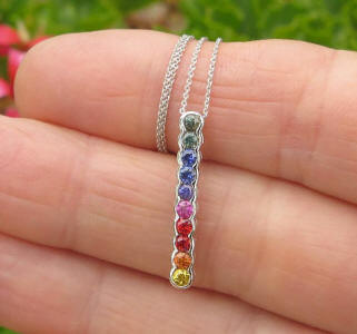 Real Rainbow Sapphire Line Pendant in 14k white gold for her
