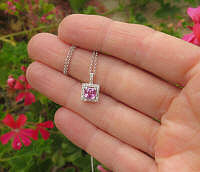 Natural Bubble Gum Pink Sapphire and Diamond Pendant in 14k white gold
