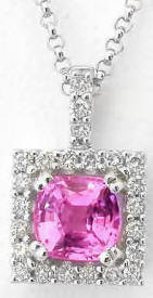 Bright Pink Natural Sapphire and Diamond Pendant in 14k white gold