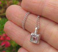 Bright Bubble Gum Natural Pink Sapphire and Diamond Pendant Necklace in 14k white gold