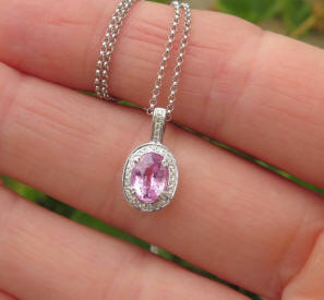 Natural Pink Sapphire and Diamond Pendant in 14k white gold