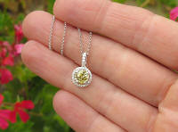 6mm Round Genuine Yellow Sapphire Pendant with Real Diamond Halo in 14k white gold