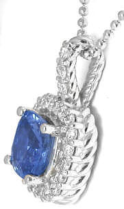 Ceylon Sapphire and Diamond Pendant in 14k white gold with Rope Border