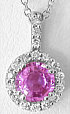 Pink Sapphire and Diamond Halo Pendant in 14k white gold