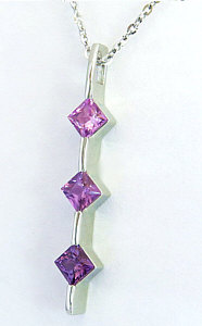Shades of Purple Sapphire and Pink Sapphire Necklace in 14k White gold