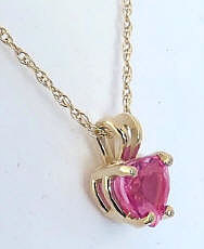 5.5 mm Heart Cut Natural Pink Sapphire Necklace in 14k yellow gold