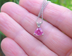 7mm Trillion Cut Genuine Pink Sapphire Solitaire Pendant in 14k white gold
