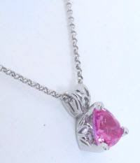 7mm Trillion Cut Genuine Bright Pink Sapphire Solitaire Pendant in 14k white gold