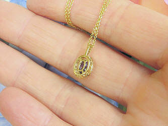 Oval Natural Blue Sapphire Necklace with Real Diamonds set in 14k yellow gold
