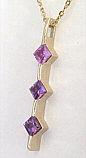 Diagonal Set Natural Pink Sapphire and Natural Purple Sapphire Necklace in 14k Rose Gold