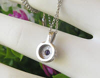 Round cut Natural purple sapphire and diamond halo pendant necklace in 14k white gold for sale