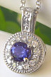 Ceylon Natural Purple Sapphire and Diamond Halo Pendant in 14k white gold for sale