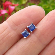 Real 1 carat Sapphire Stud Earrings in 14k white gold for sale