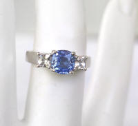 Natural Ceylon Blue Sapphire and White Sapphire Three Stone Ring - no diamonds