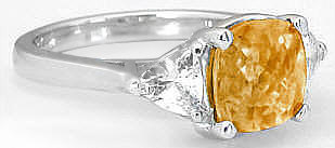 3-stone Cushion Citrine White Sapphire Ring in 14k white gold