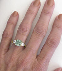 3 Stone Green Amethyst Rings in 14k Yellow Gold