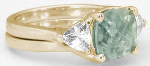 Past Present Future Prasiolite Engagement Rings in 14k Yellow Gold