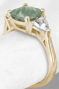 Green Amethyst Trillion White Sapphire Rings in 14k Yellow Gold