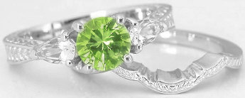 diamond alternative engagement rings with peridot and white sapphires